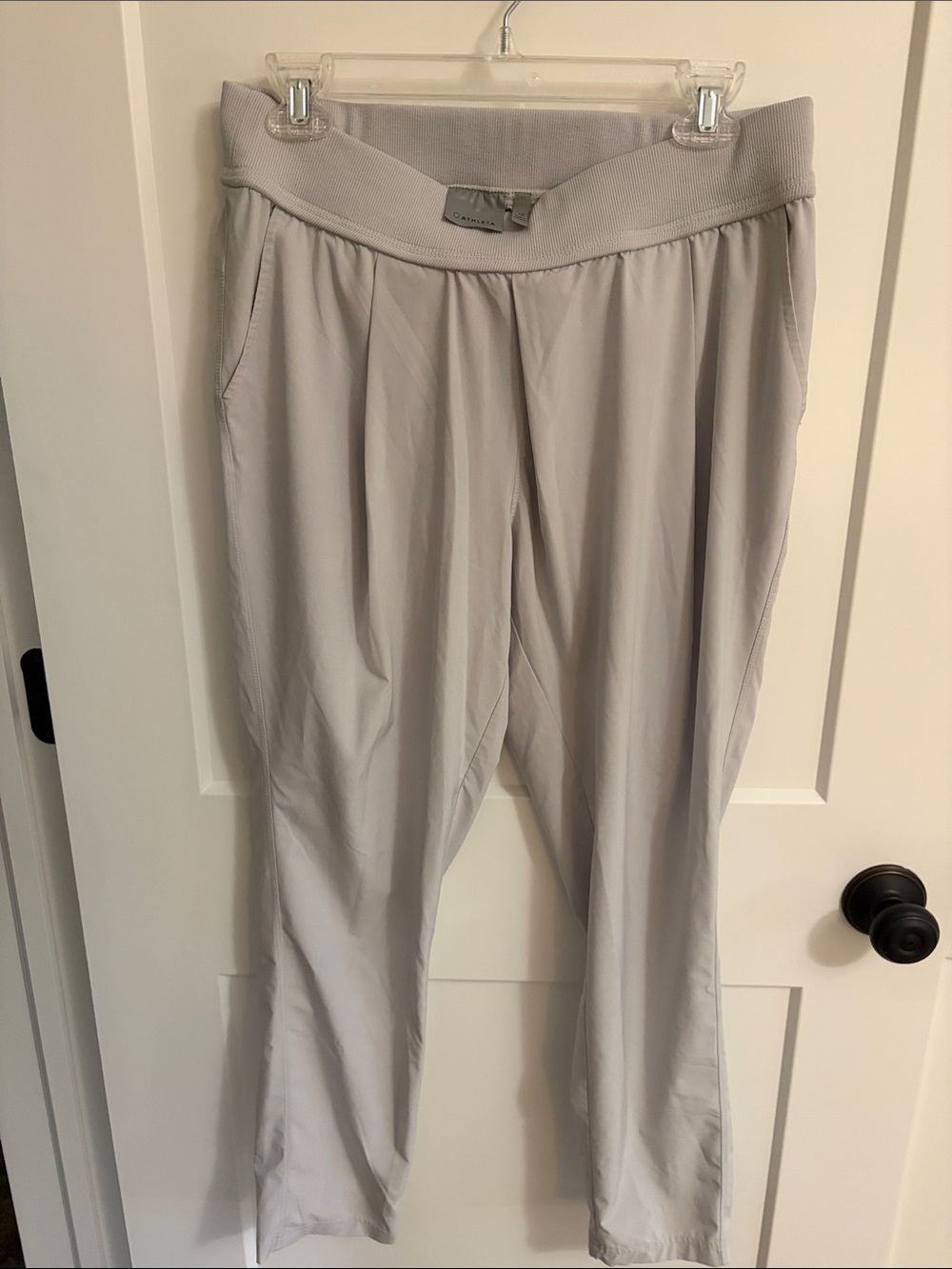 Athleta Light Gray Pull-On Trousers - Elastic Waist size 10